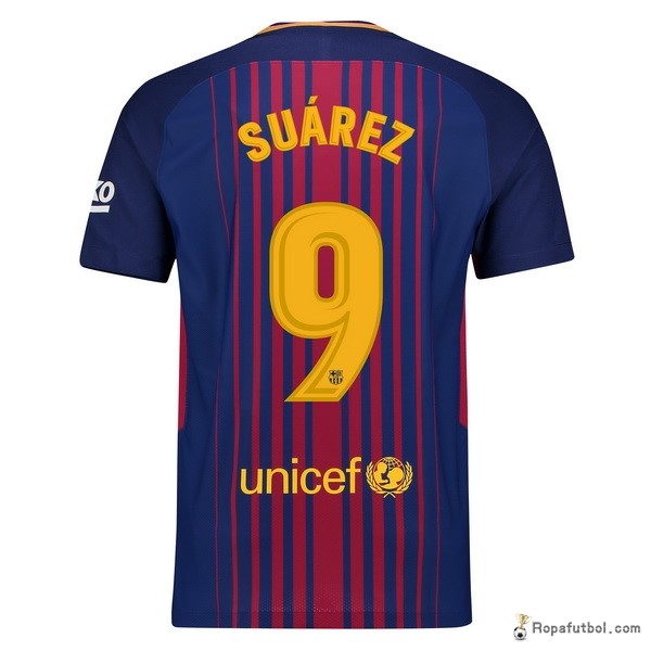 Camiseta Barcelona Replica Primera Ropa Suarez 2017/18 Azul